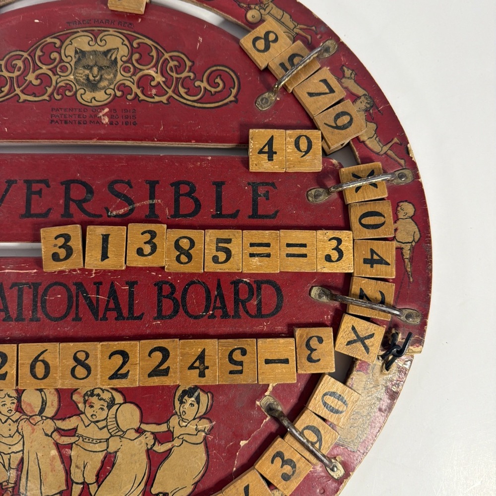 Antique Wooden Reversible Math Learning Board Primitive Classroom Teaching Toy - Picture 9 of 10